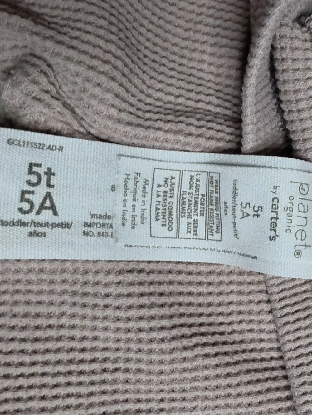 Planet Organic By Carters Long-Sleeve Waffle Knit Pants in Mauve Taupe, 5T